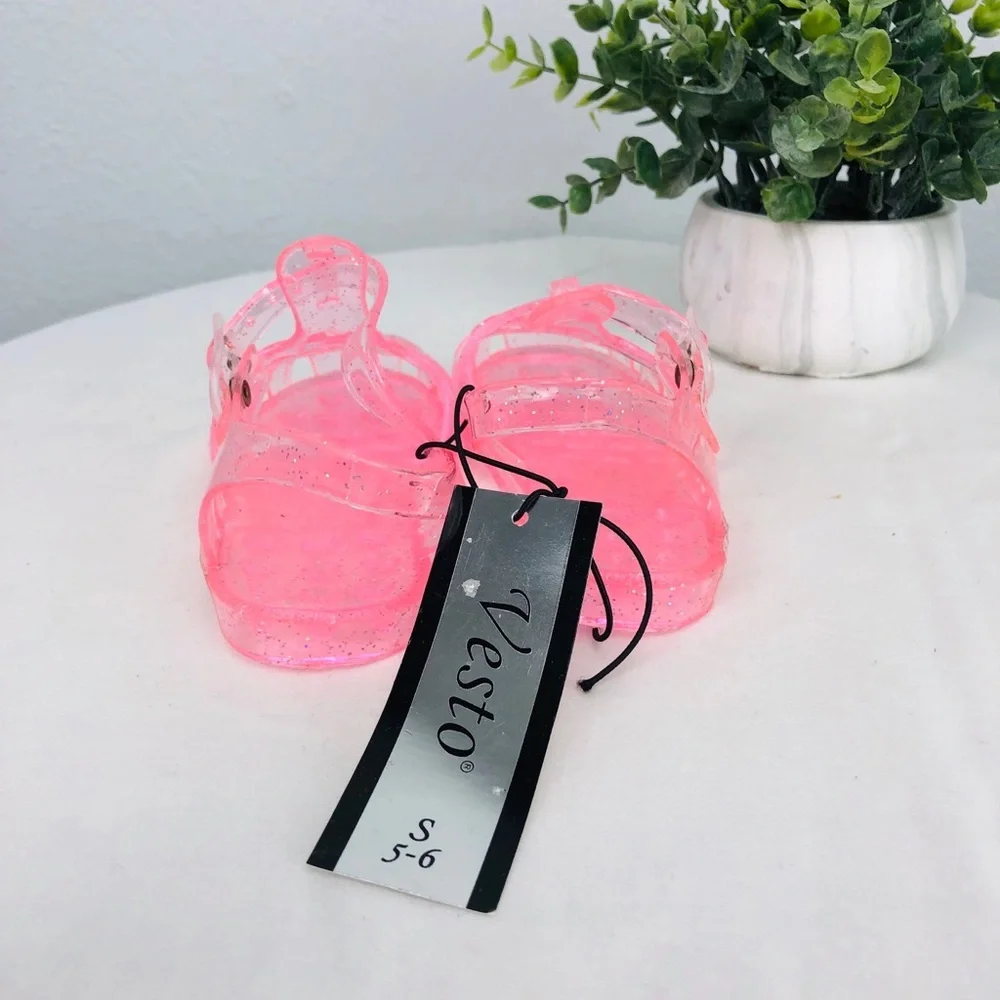 NWT PINK SPARKLE FISHERMAN JELLY RUBBER SANDALS